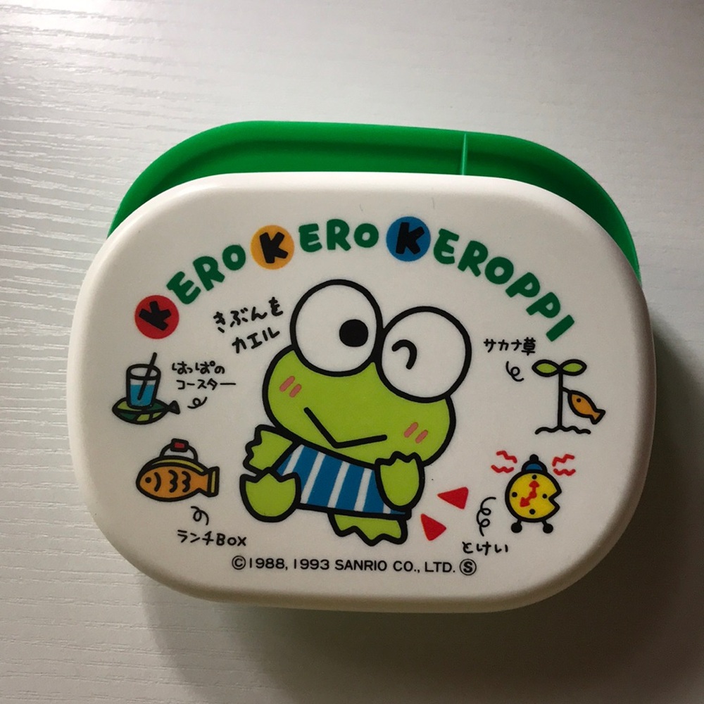 Sanrio Kerokero Keroppi 1993 Green Lunch box Vintage Used Rare